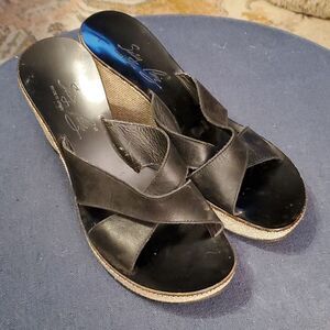 Sally RuizSal made in Spain women's black leather platform wedge sandals sz. 8.5